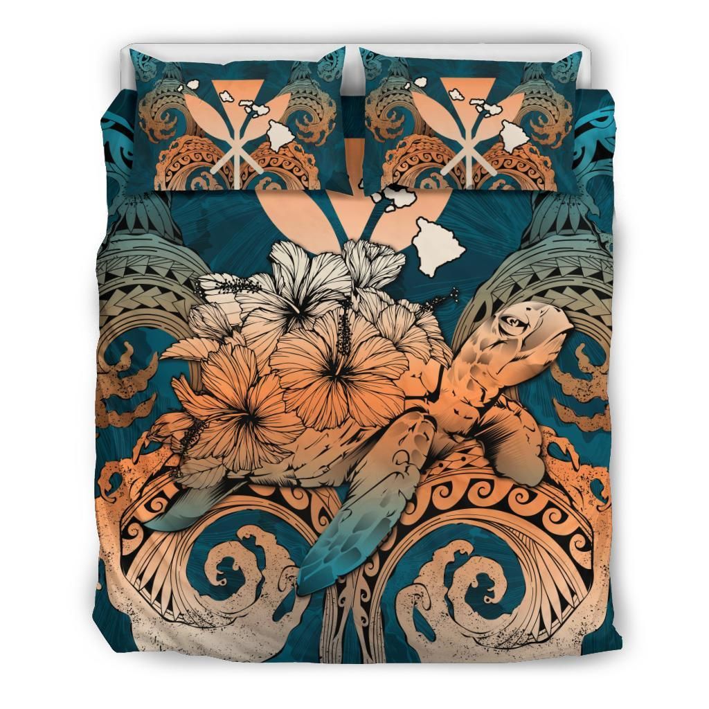 Hawaii Turtle Wave Polynesia Hey Style Orange Bedding Set
