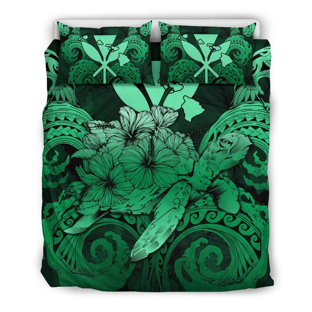 Hawaii Turtle Wave Polynesian Hey Style Green Pastel Bedding Set