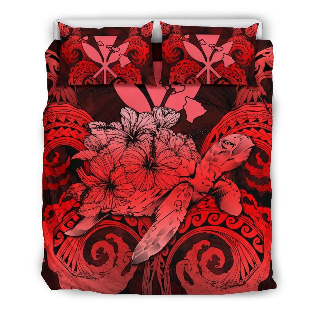 Hawaii Turtle Wave Polynesian Hey Style Red Bedding Set
