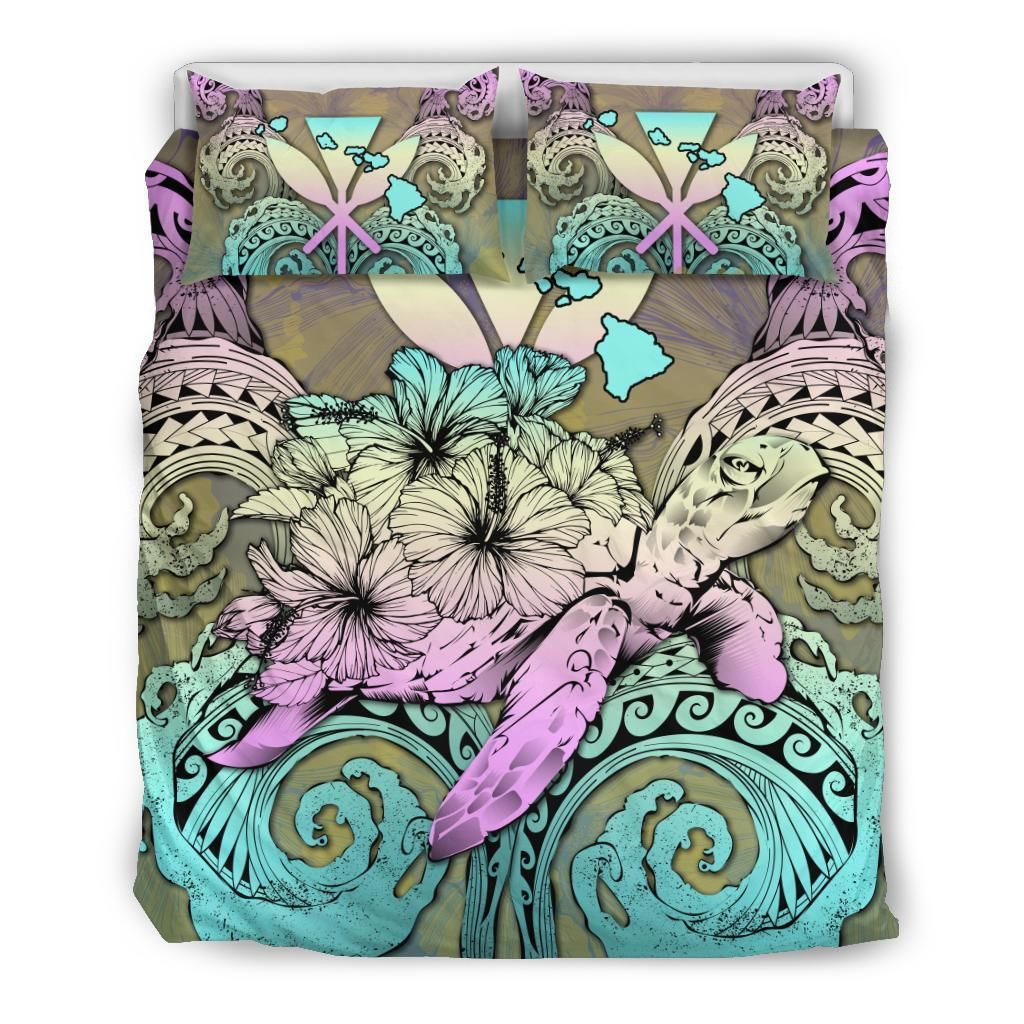 Hawaii Turtle Wave Polynesian Hey Style Yellow Bedding Set