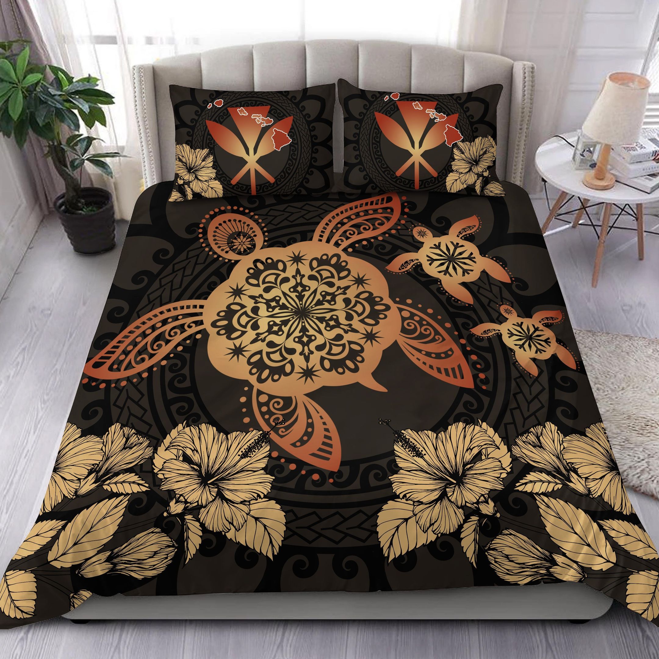 Hawaii Turtles Hibiscus Latte Style Bedding Set