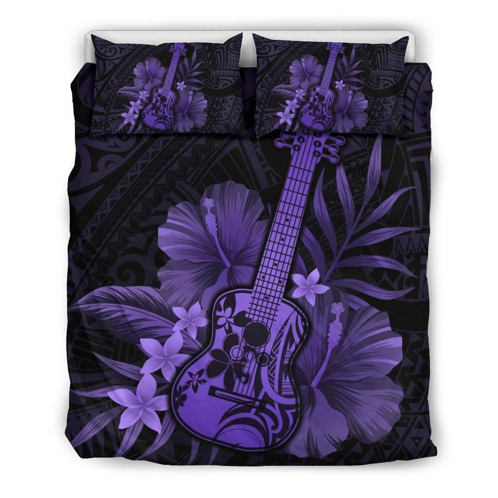 Hawaii Ukulele Flower Purple Bedding Set