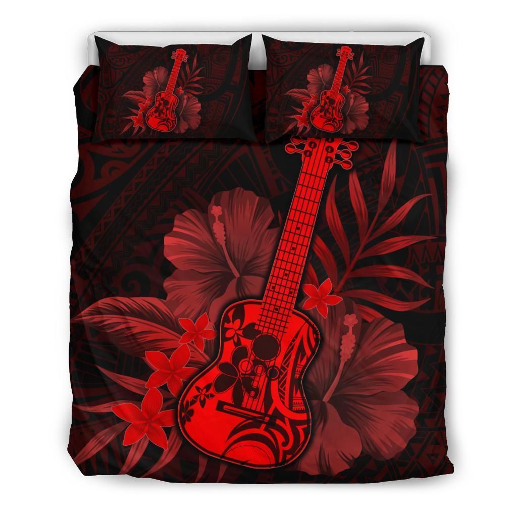 Hawaii Ukulele Flower Red Bedding Set