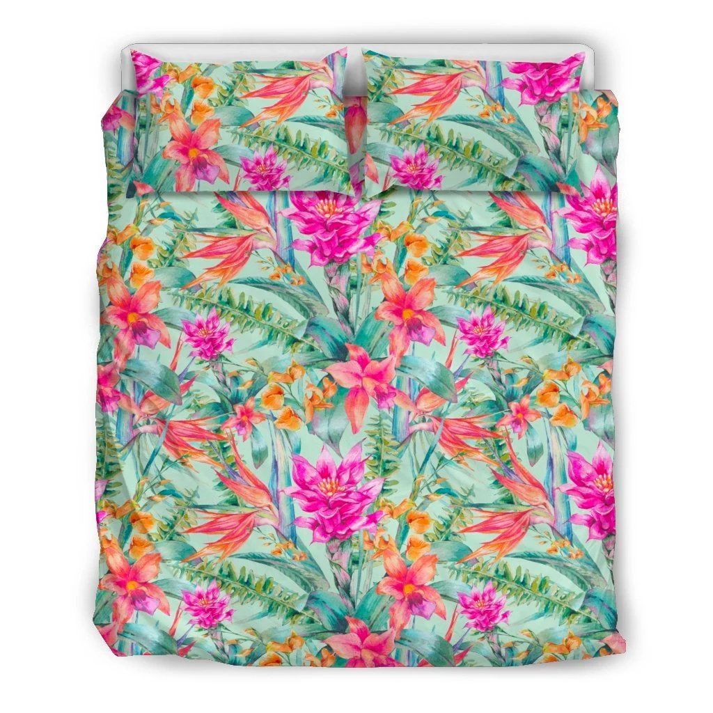 Hawaii Watercolor Vintage Floral Tropical Bird Of Paradise Bedding Set