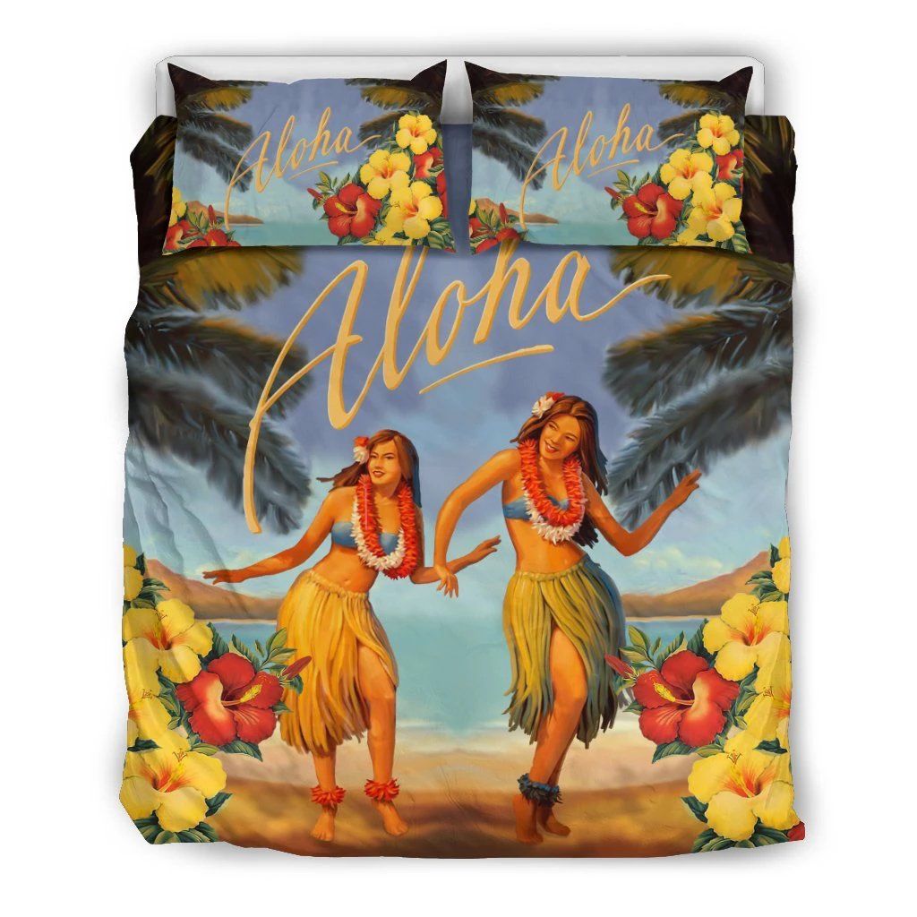 Hawaiian Aloha Hula Girl Hibiscus Polynesian Bedding Set
