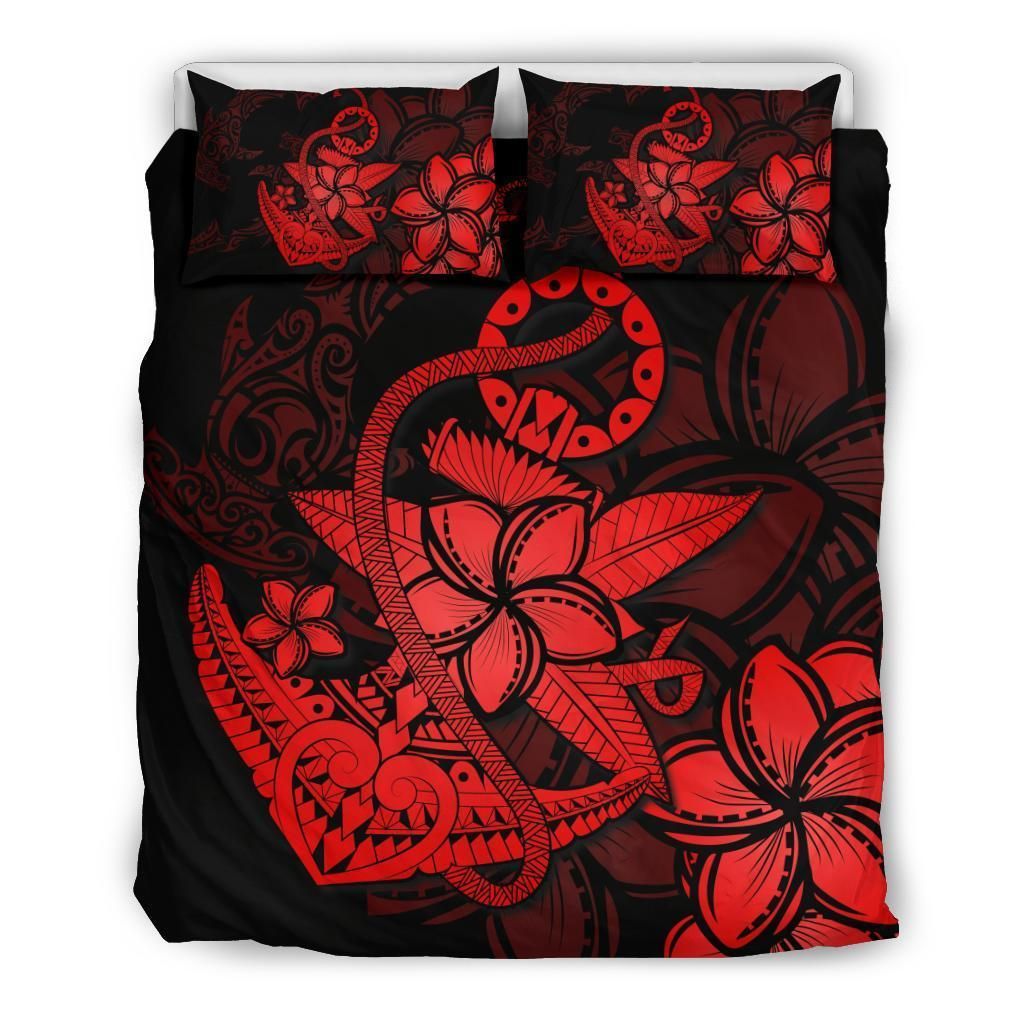 Hawaiian Anchor Plumeria Hammerhead Shark Polynesian Red Bedding Set
