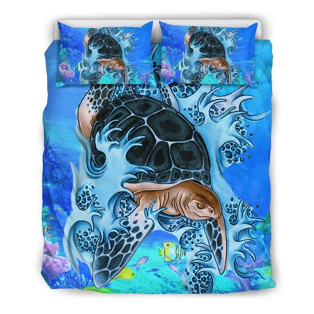 Hawaiian Big Turtle Swim In The Sea Polynesian Bedding Set
