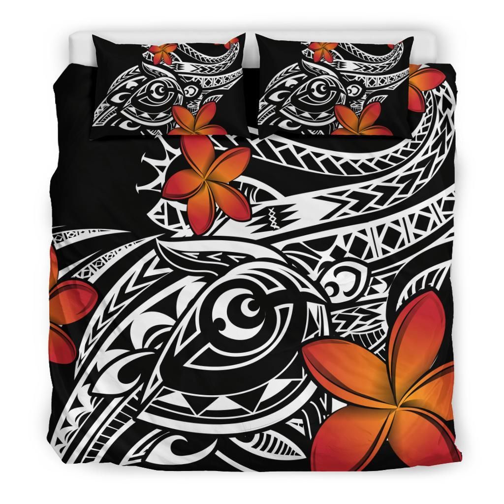 Hawaiian Big Turtle Swim Plumeria Polynesian Bedding Set