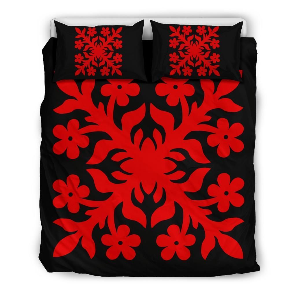 Hawaiian Black And Red Pattern Bedding Set
