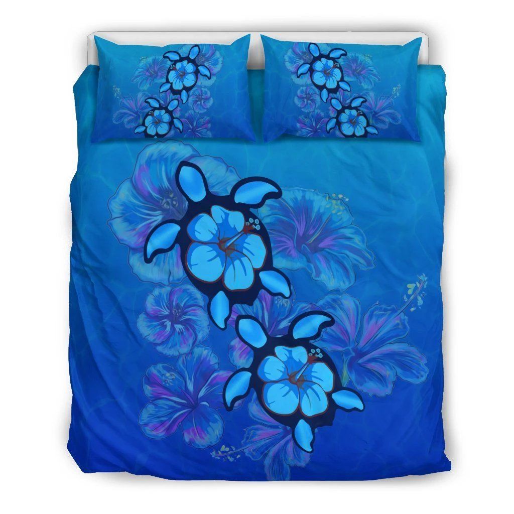 Hawaiian Blue Turtle And Hibiscus Polynesian Bedding Set