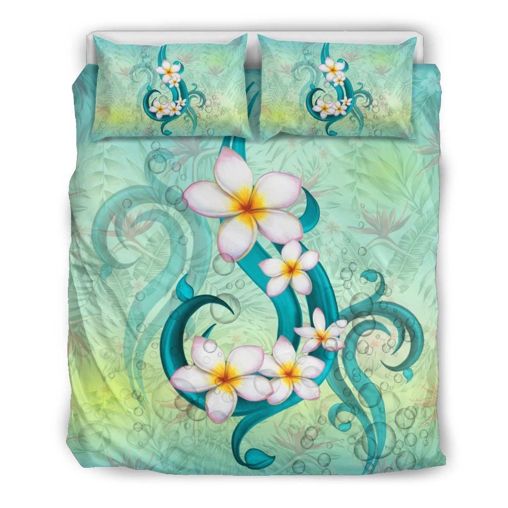 Hawaiian Bubbles Plumeria Strelitzia Flower Background Polynesian Bedding Set