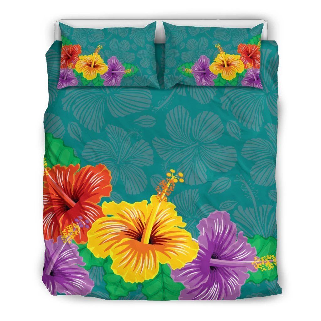 Hawaiian Colorful Hibiscus Polynesian Bedding Set