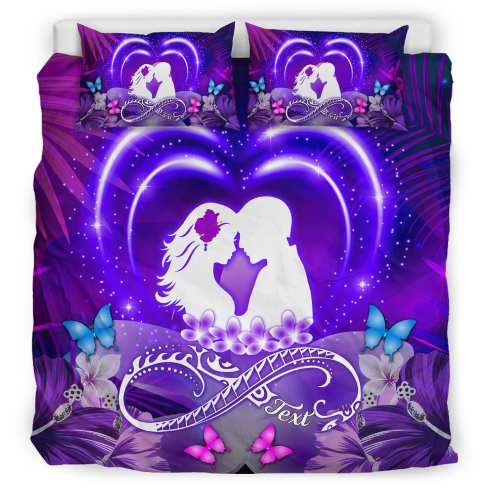 Hawaiian Couple Hibiscus Valentine Bliss Style Custom Name Bedding Set