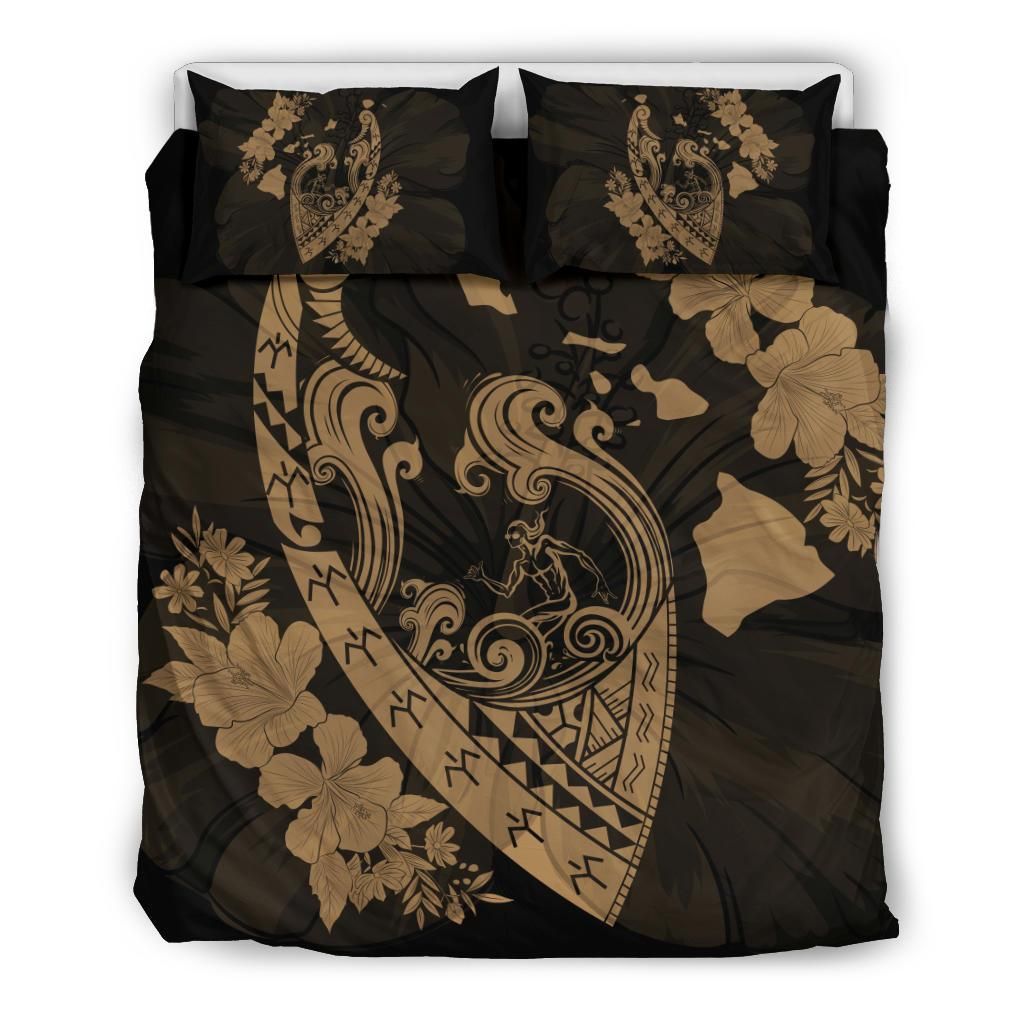 Hawaiian Fish Hook Hibiscus Banzai Surfing Polynesian Bronze Bedding Set