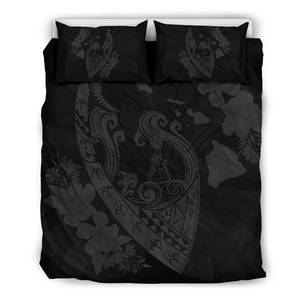 Hawaiian Fish Hook Hibiscus Banzai Surfing Polynesian Grey Bedding Set