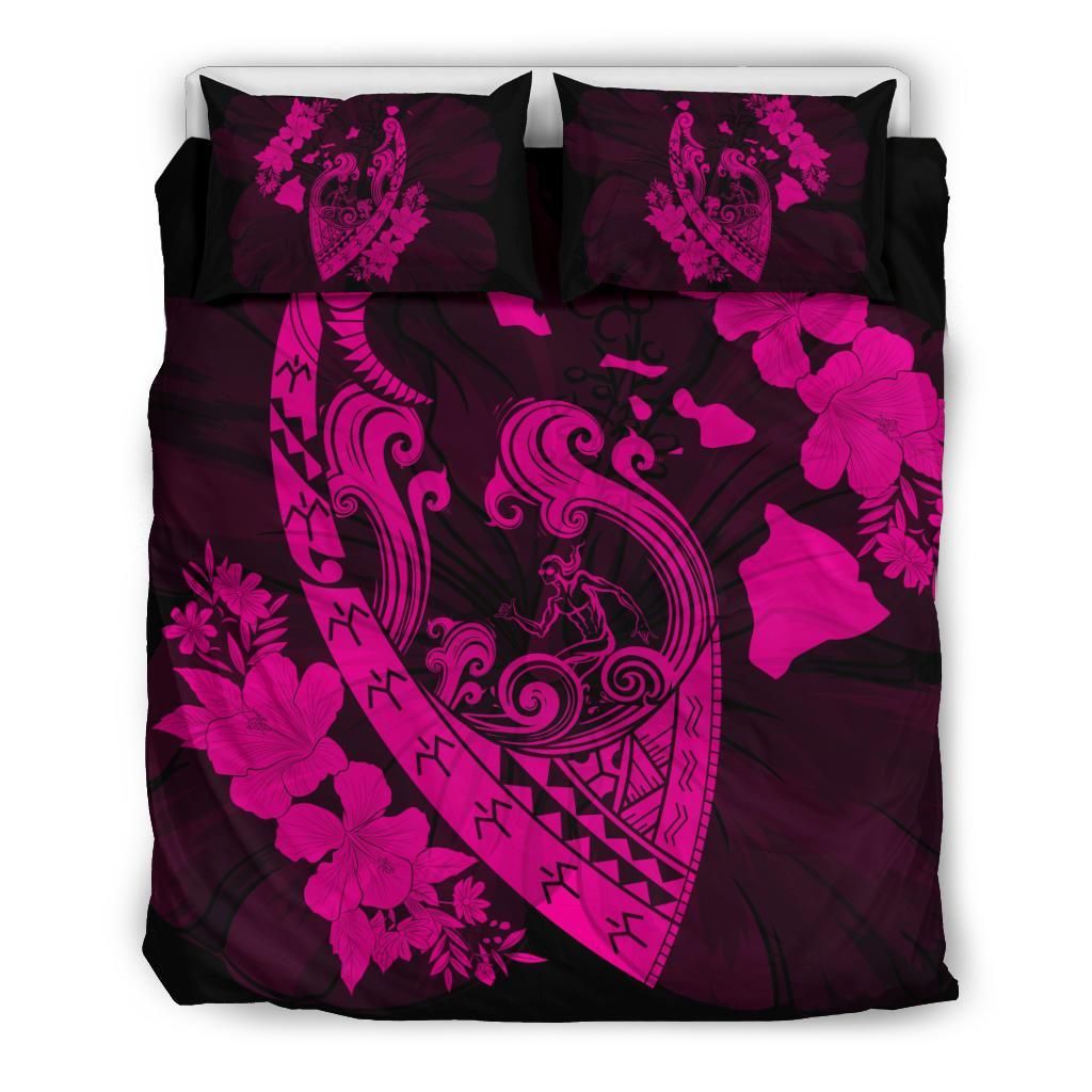 Hawaiian Fish Hook Hibiscus Banzai Surfing Polynesian Pink Bedding Set