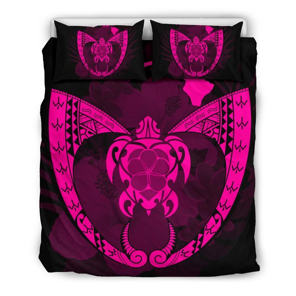 Hawaiian Fish Hook Turtle Heart Polynesian Pink Bedding Set