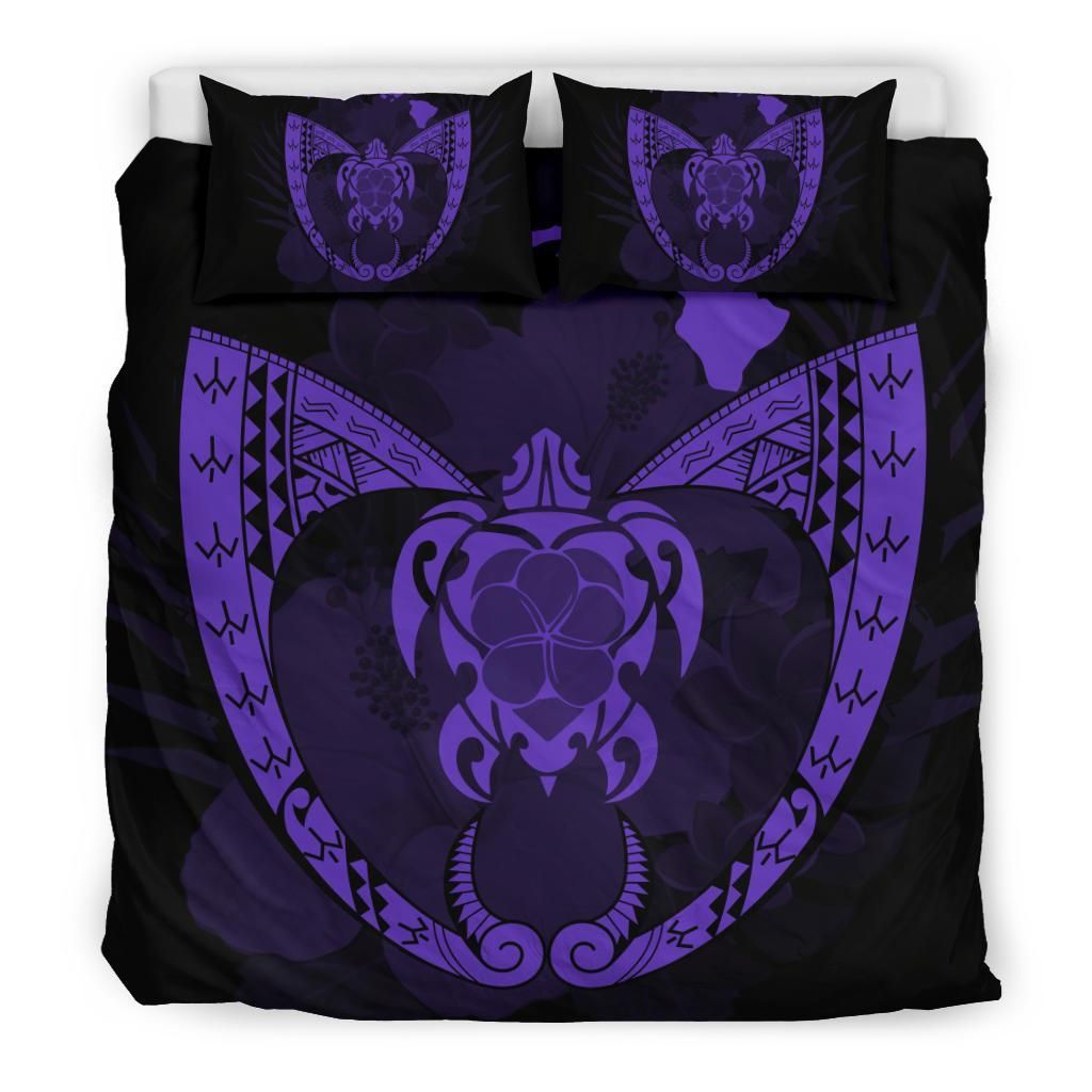 Hawaiian Fish Hook Turtle Heart Polynesian Purple Bedding Set