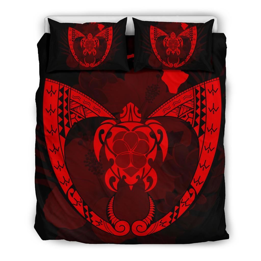 Hawaiian Fish Hook Turtle Heart Red Bedding Set