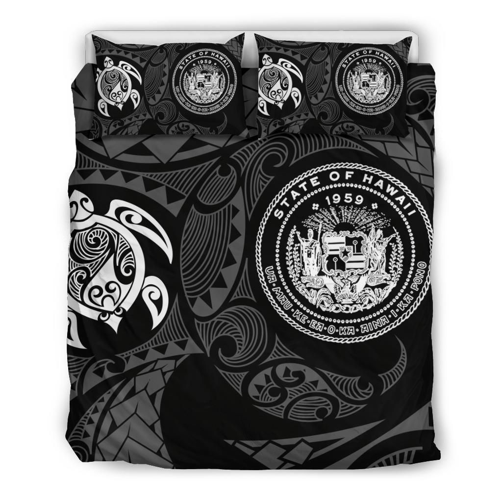 Hawaiian Flag Turtle Polynesian Black And White Bedding Set