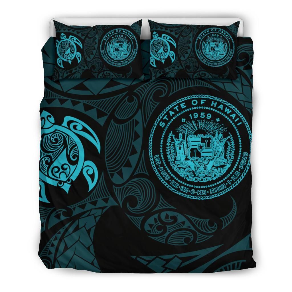 Hawaiian Flag Turtle Polynesian Blue Bedding Set