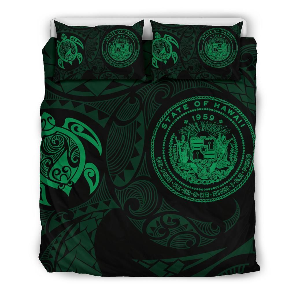 Hawaiian Flag Turtle Polynesian Green Bedding Set