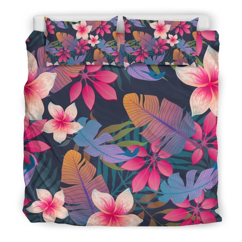 Hawaiian Floral Tropical Flower Hibiscus Palm Leaves Bedding Set