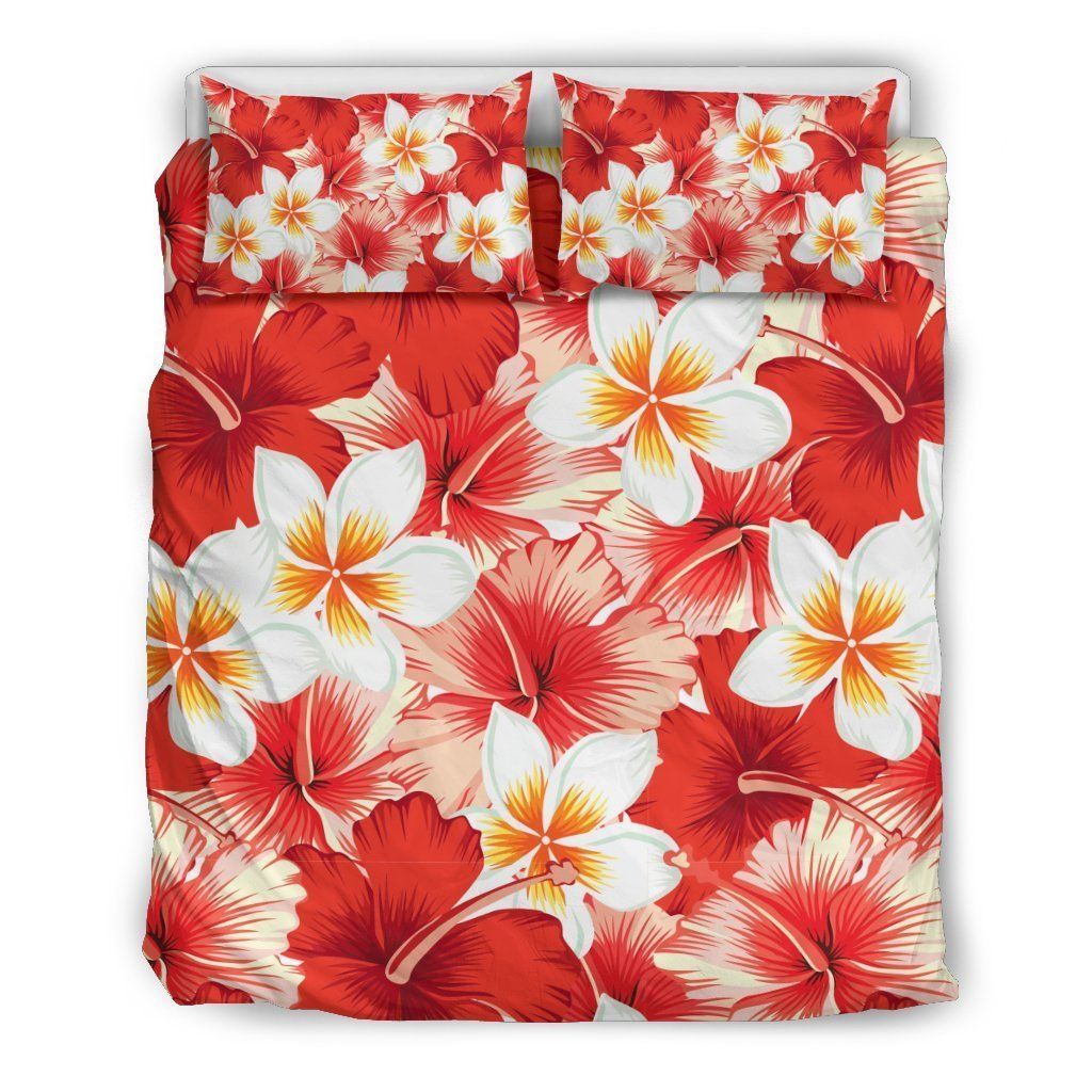 Hawaiian Floral Tropical Flower Red Hibiscus Bedding Set