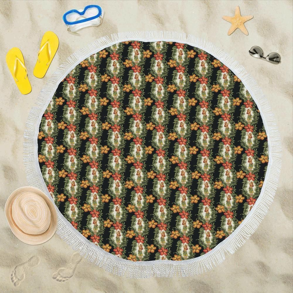 Hawaiian Flower Hula Hibiscus Print Round Beach Towel