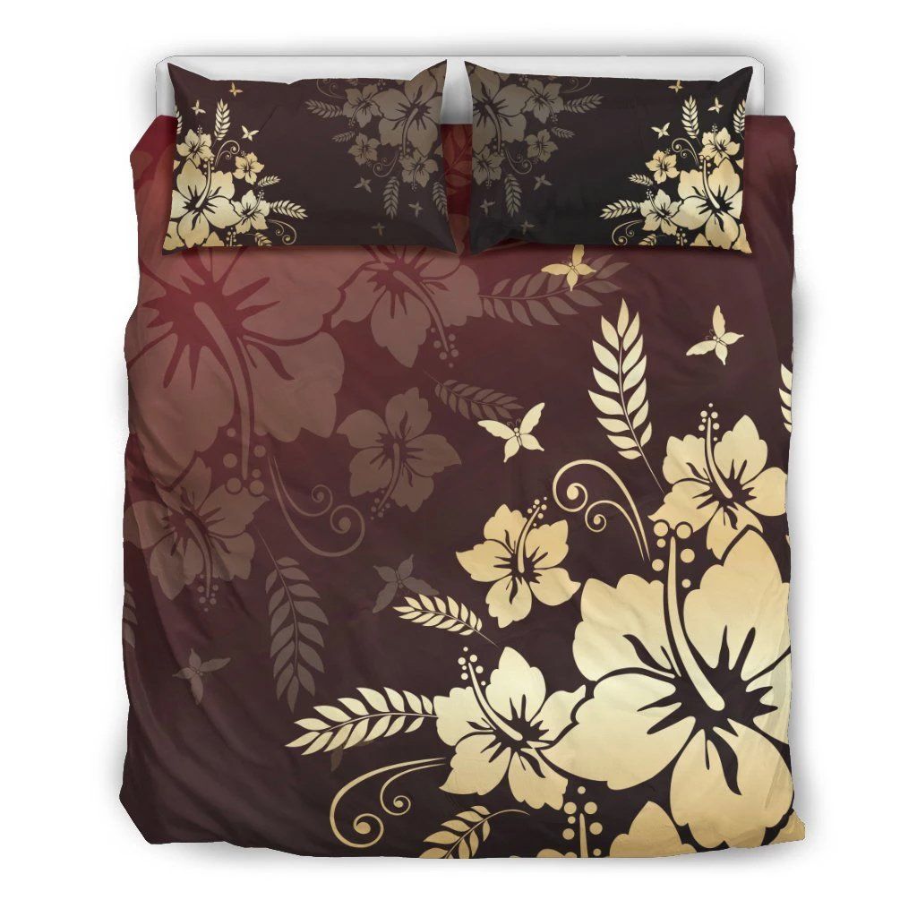 Hawaiian Golden Hibiscus Butterfly Polynesian Bedding Set