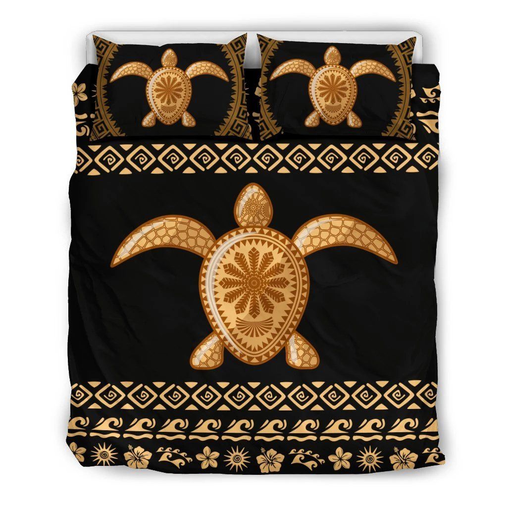 Hawaiian Golden Turtle Hibiscus Plumeria Polynesian Bedding Set