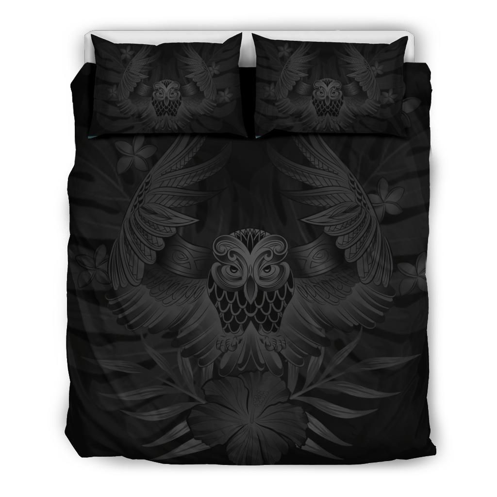 Hawaiian Gray Owl Hibiscus Plumeria Polynesian Bedding Set