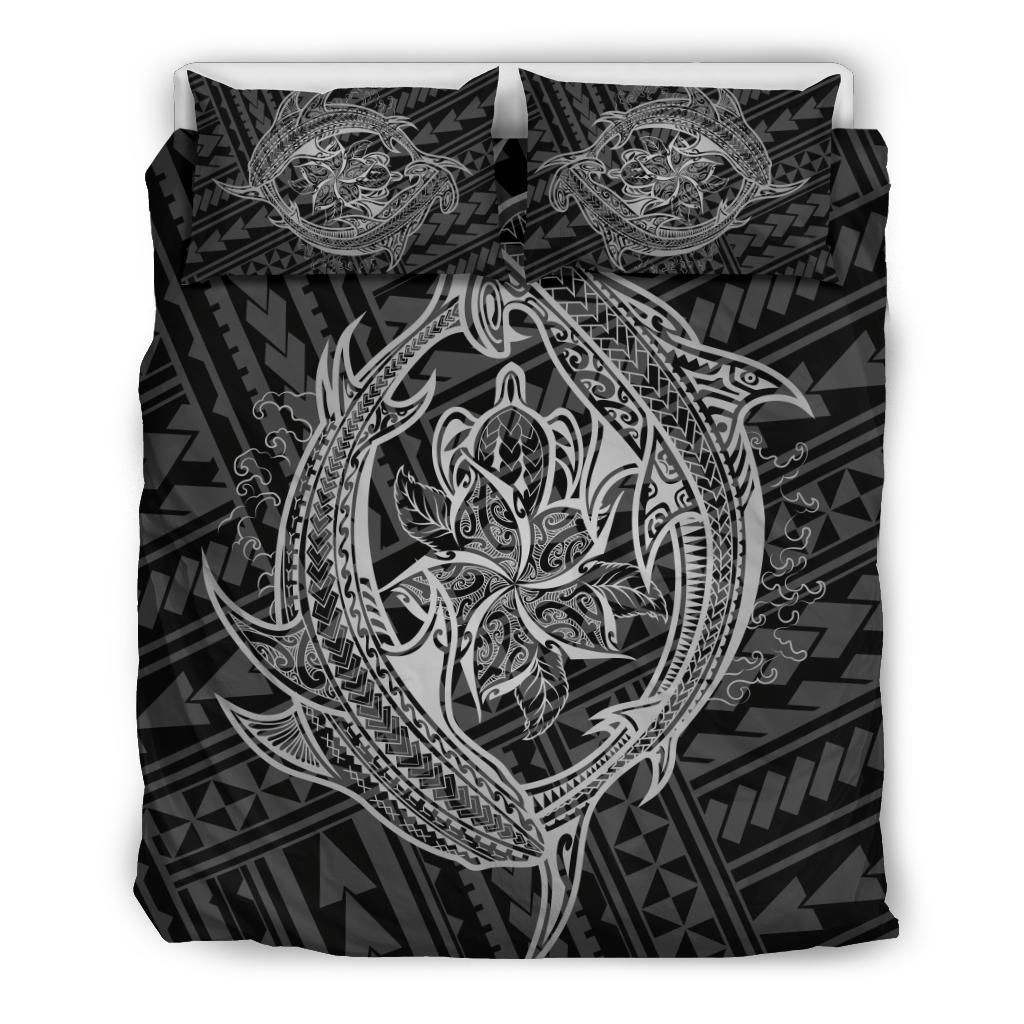 Hawaiian Hammerhead Shark Yin Yang Polynesian Gray Bedding Set