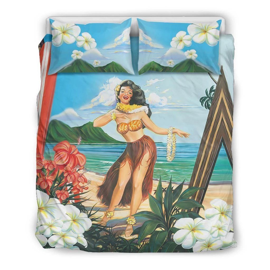 Hawaiian Hibiscus Aloha Hula Girl Dance On The Beach Bedding Set