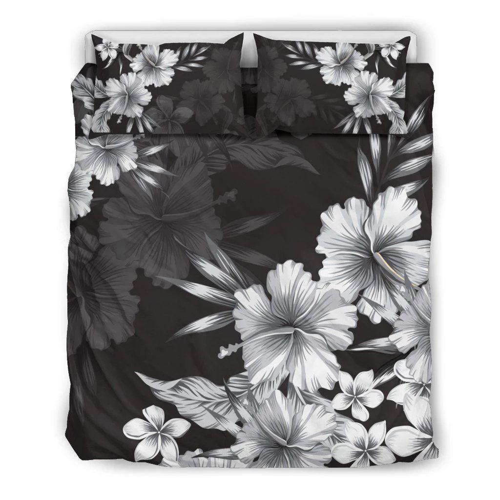 Hawaiian Hibiscus Black And White Polynesian Bedding Set