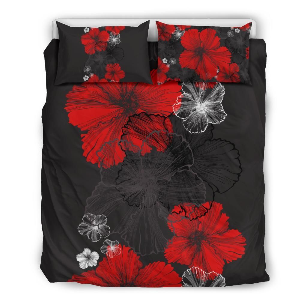 Hawaiian Hibiscus Black Background Bedding Set