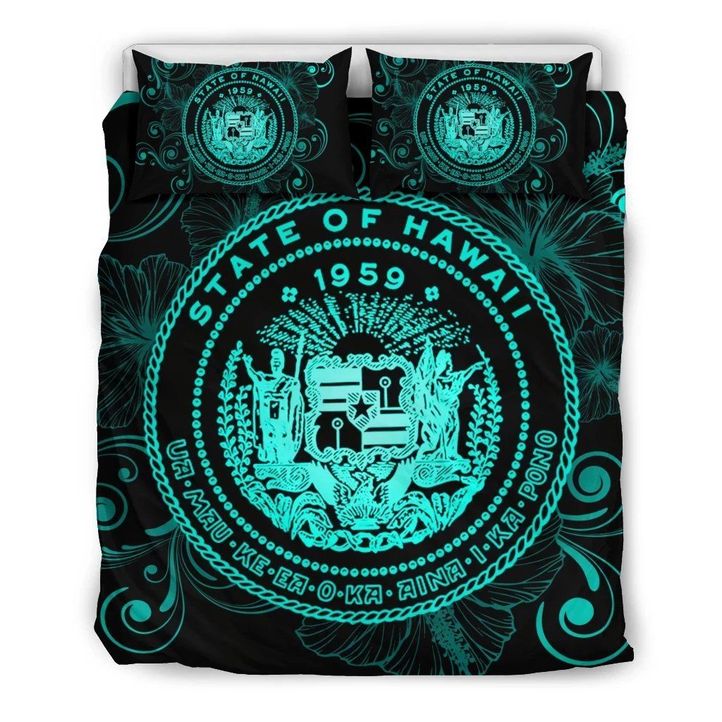 Hawaiian Hibiscus Flag Coat Of Arms Polynesian Bedding Set