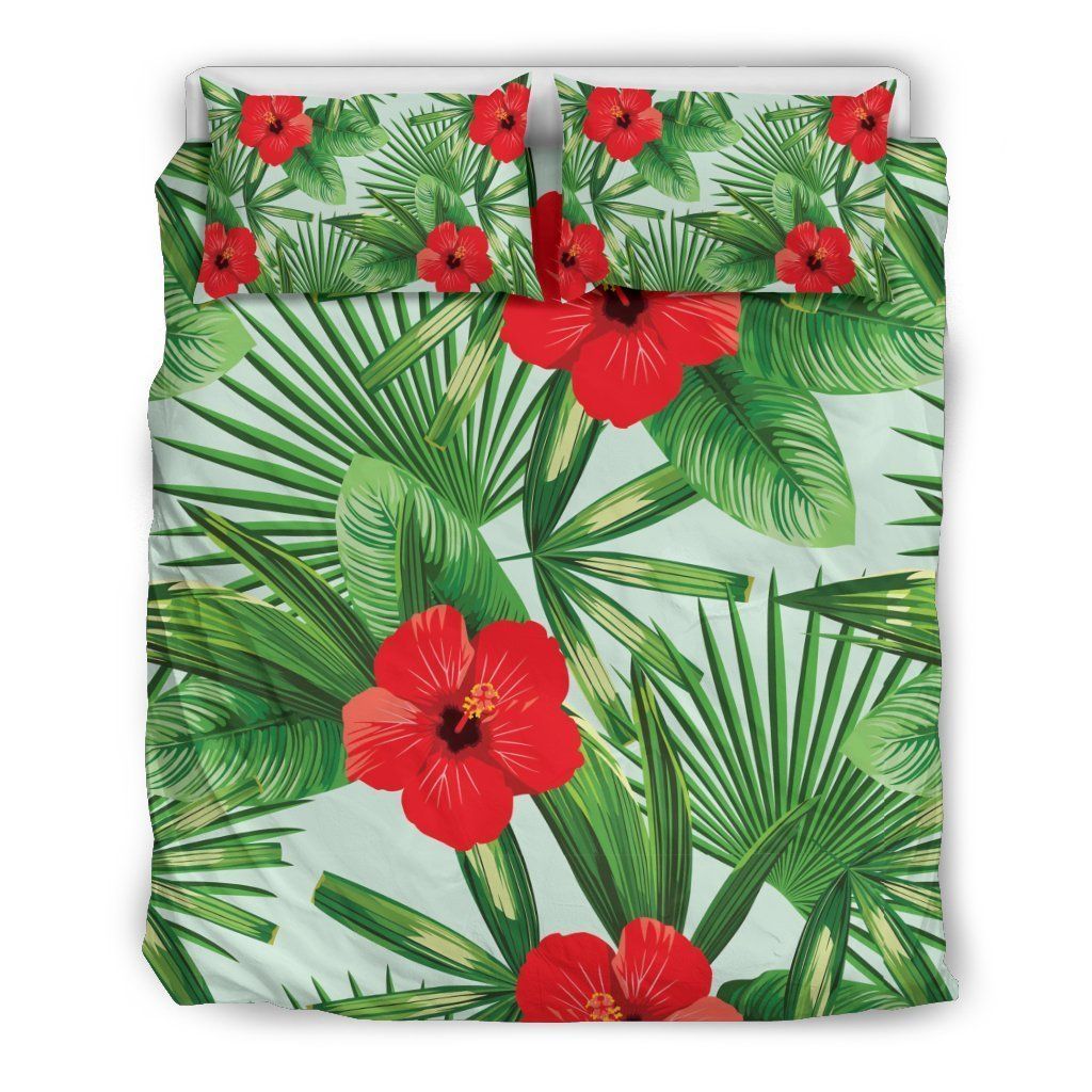 Hawaiian Hibiscus Floral Tropical Flower Palm Leaves Comfortable Bedding Set