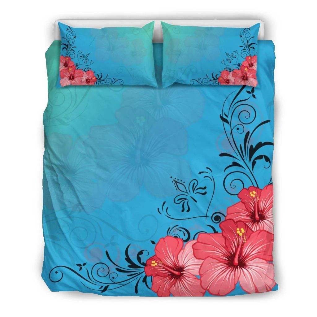 Hawaiian Hibiscus Flower Red Blue Bedding Set