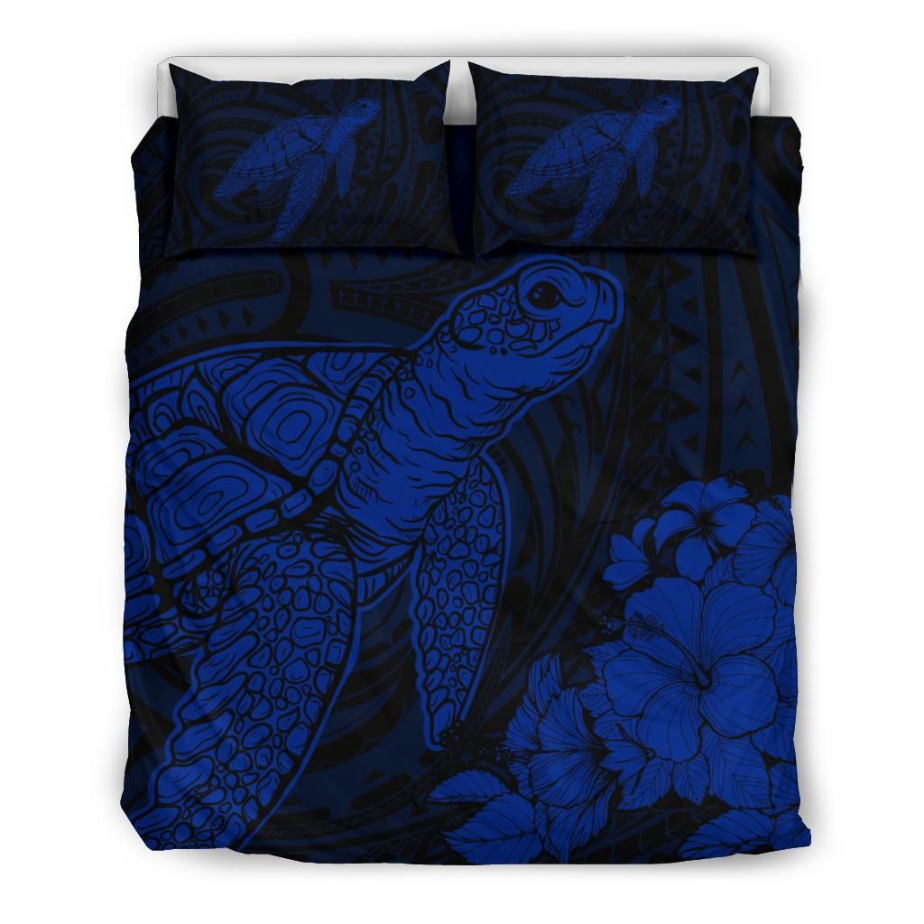 Hawaiian Hibiscus Memory Turtle Polynesian Blue Bedding Set
