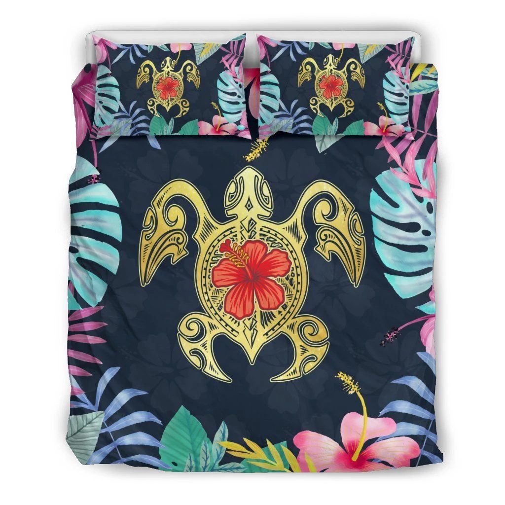 Hawaiian Hibiscus Monstera Turtle Polynesian Bedding Set