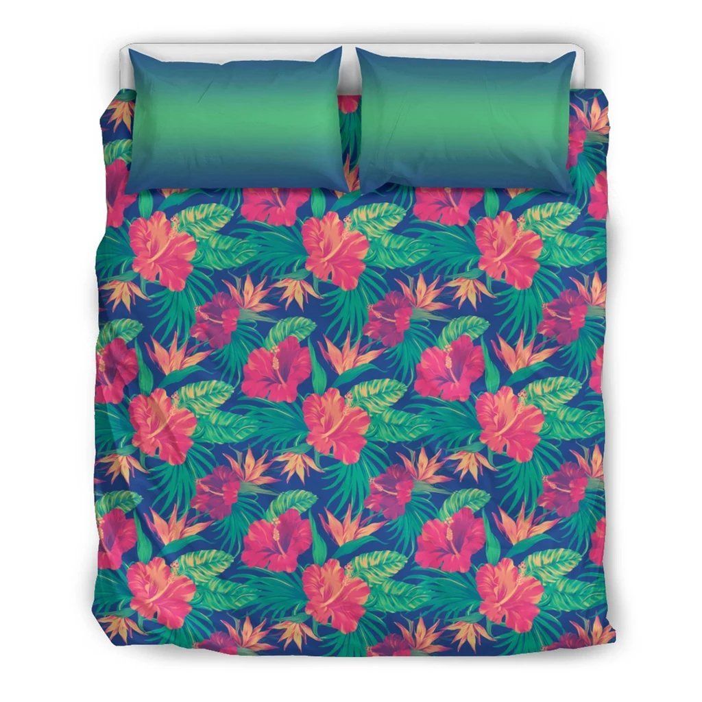 Hawaiian Hibiscus Pattern Gradient Polynesian Bedding Set