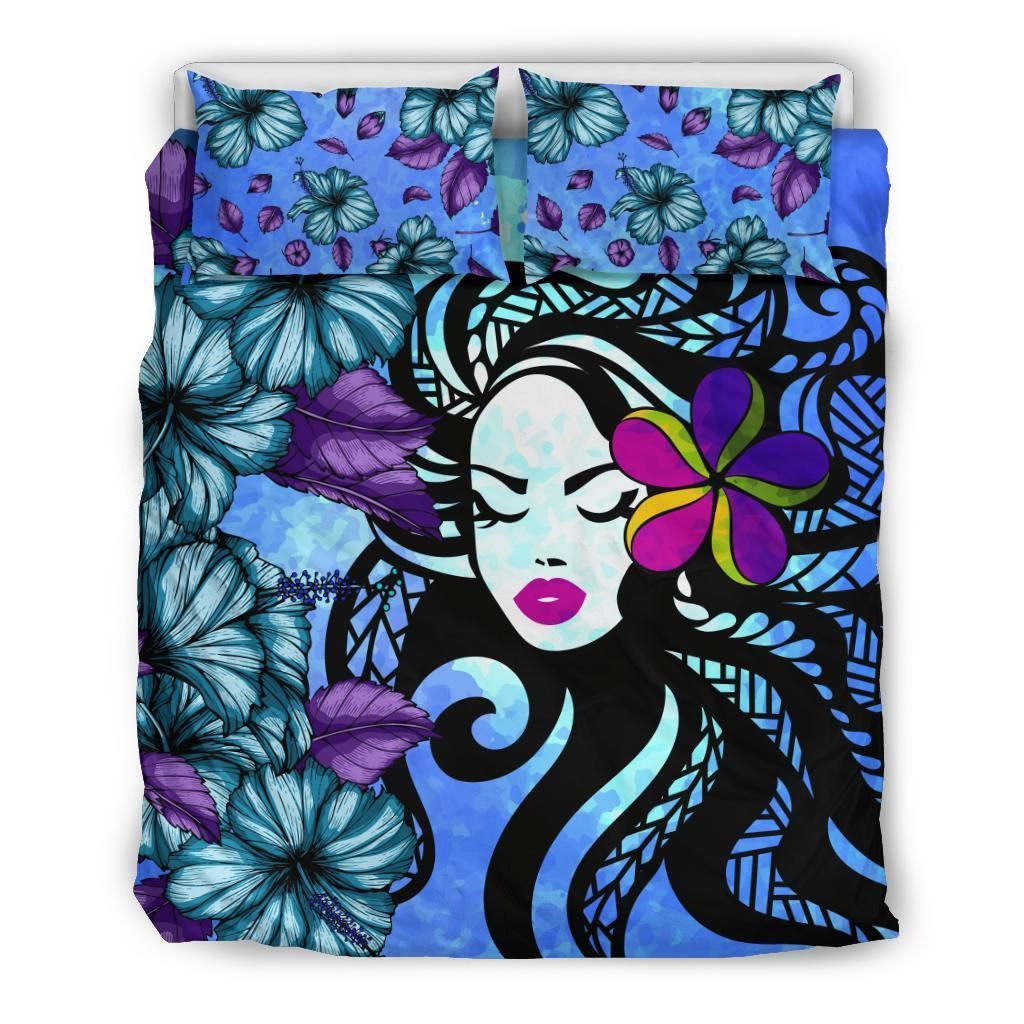 Hawaiian Hibiscus Plumeria Hula Girl Polynesian Bedding Set