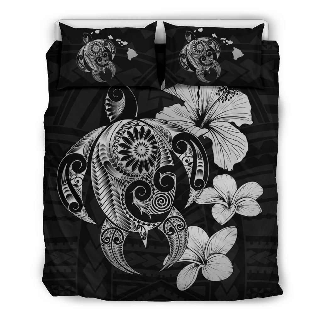 Hawaiian Hibiscus Plumeria Mix Turtle Polynesian Gray Bedding Set