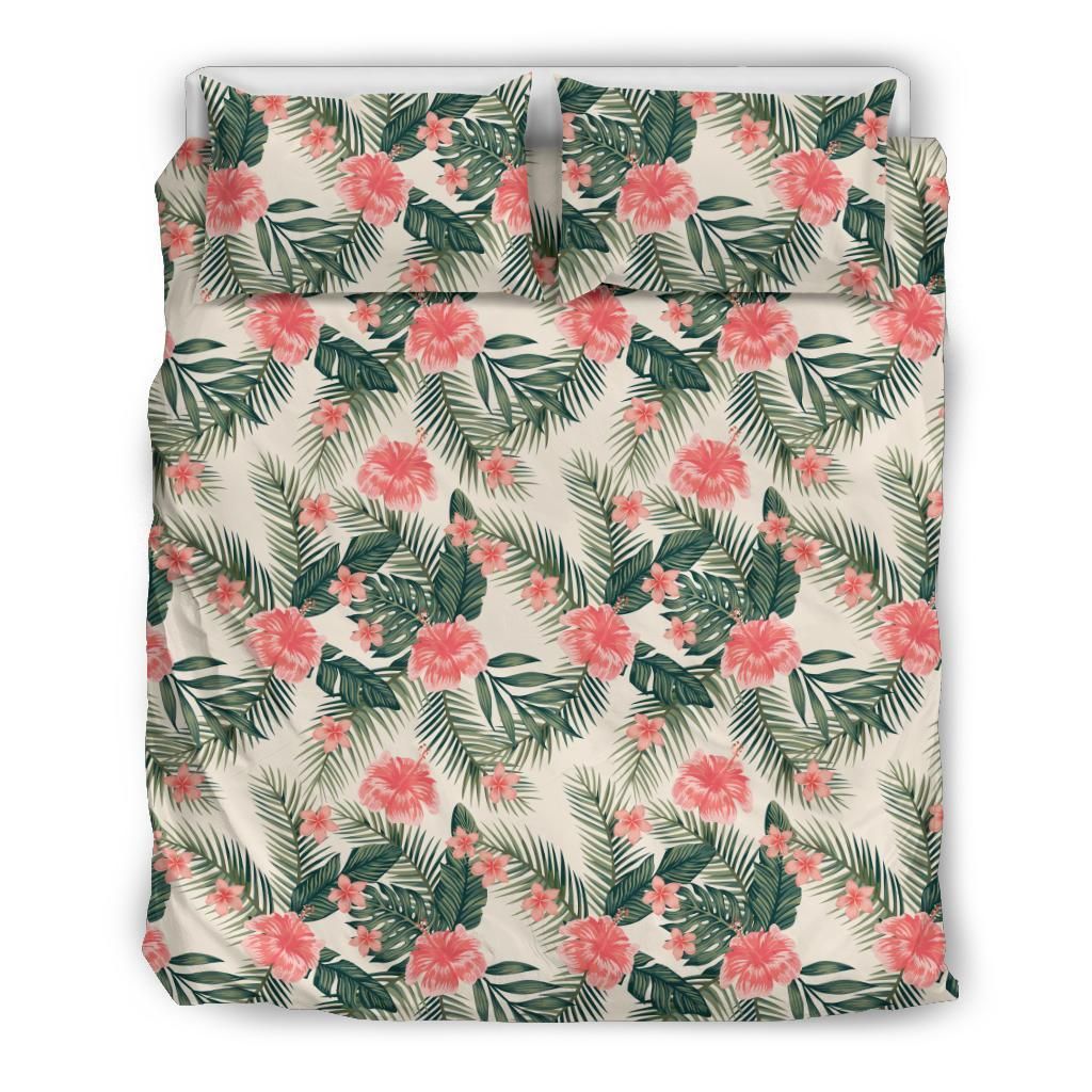 Hawaiian Hibiscus Plumeria Tropical Flower Pattern Bedding Set