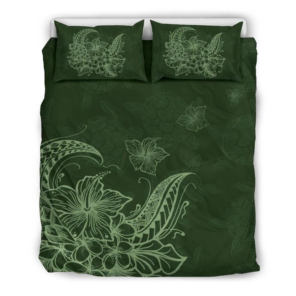 Hawaiian Hibiscus Polynesian Turtle Background Green Bedding Set