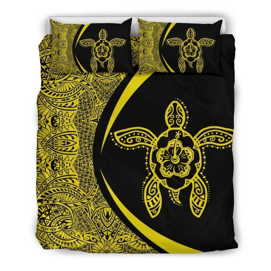 Hawaiian Hibiscus Turtle Circle Style Yellow Bedding Set