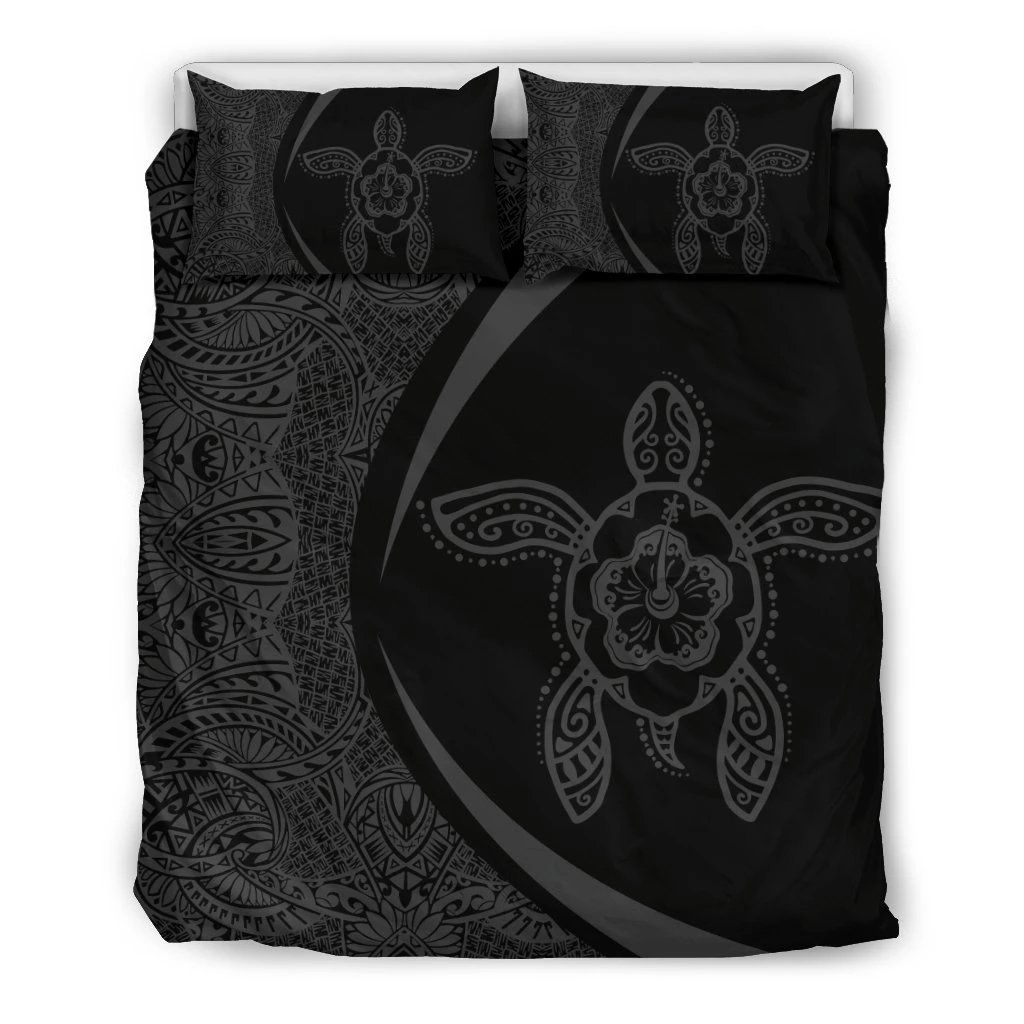 Hawaiian Hibiscus Turtle Polynesian Circle Style Grey Bedding Set