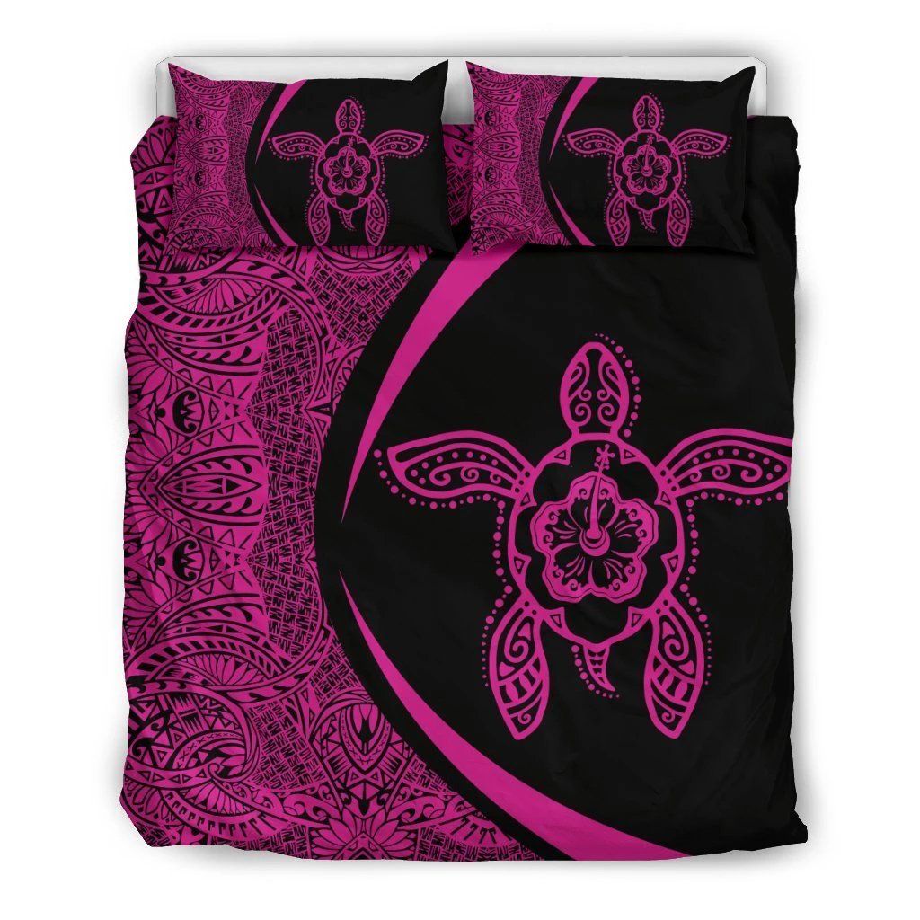 Hawaiian Hibiscus Turtle Polynesian Circle Style Pink Bedding Set
