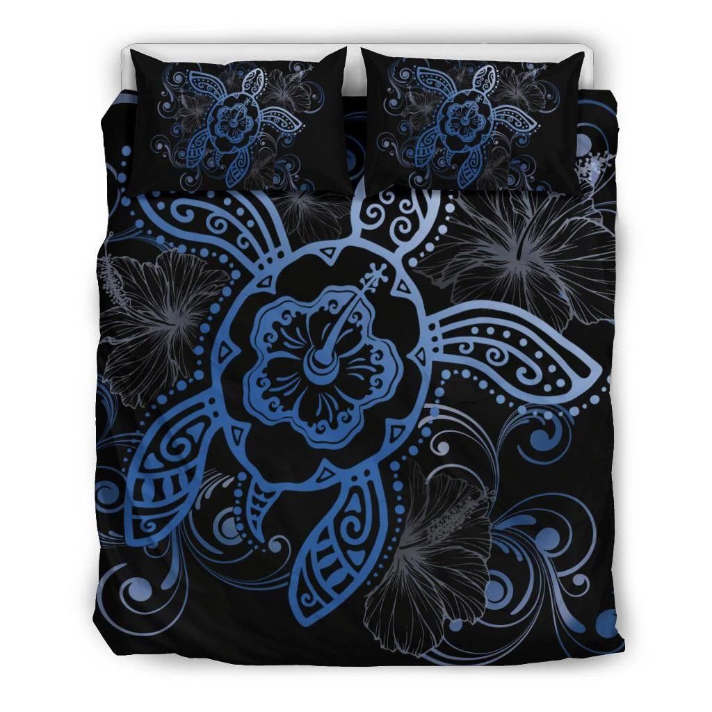 Hawaiian Hibiscus Turtle Wave Polynesian Blue Bedding Set